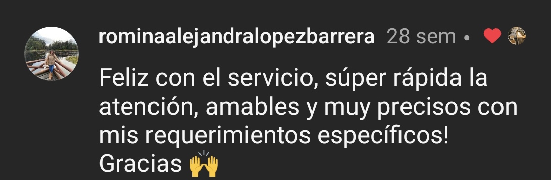 Testimonio de cliente en Instagram
